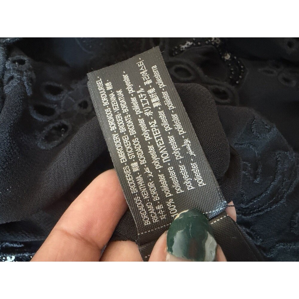 Zara ZW Collection Black Embroidered Beaded Blouse M Chiffon Sequin Crop Top - Picture 7 of 11